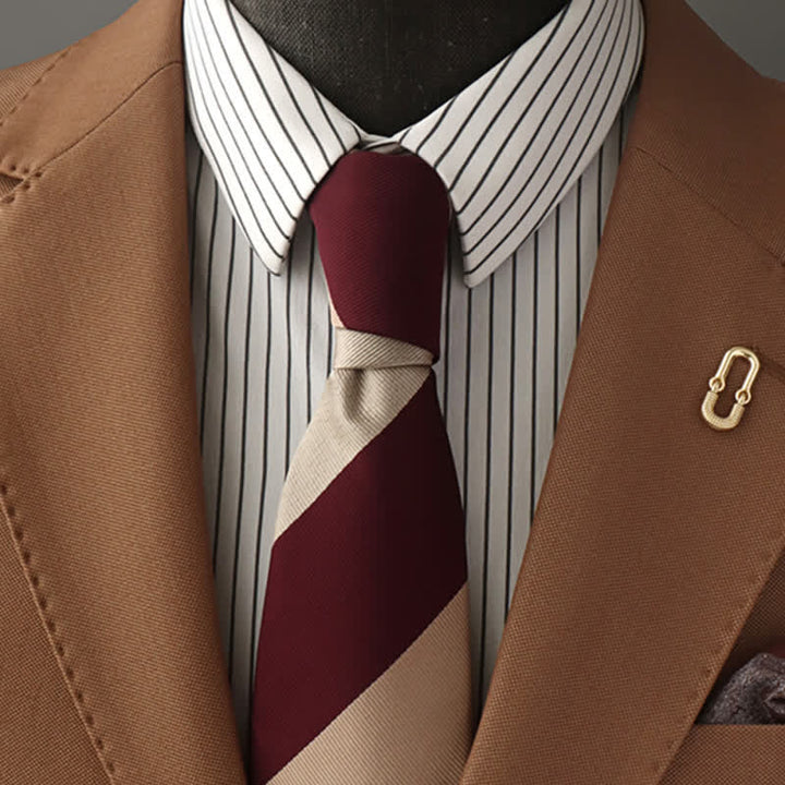 Men's Beige & Burgundy Diagonal Striped Necktie