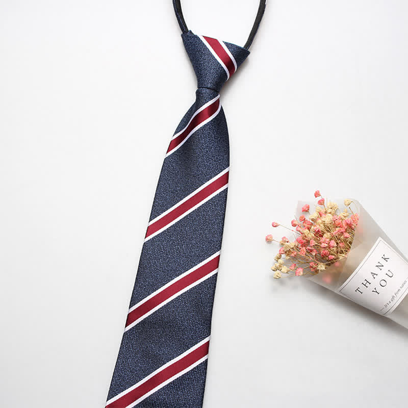 Men's British Zipper Tie Striped Necktie - Blue & Red - image 4