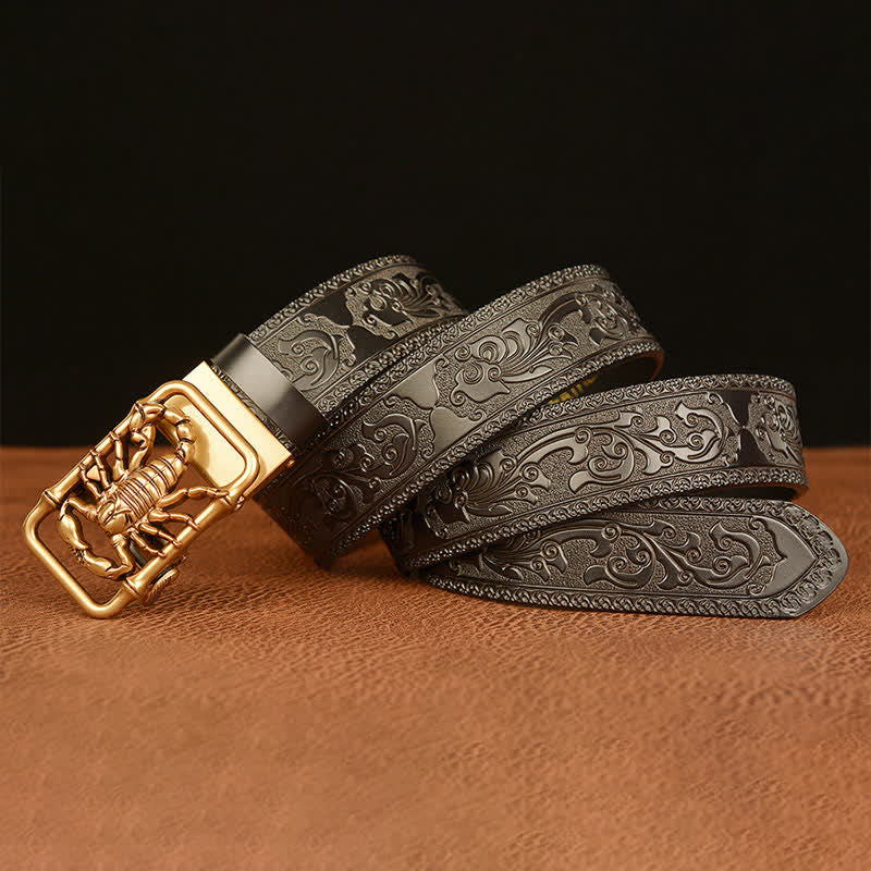 Men's Scorpion Embossed Engraved Leather Belt