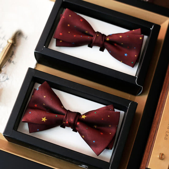 Men's Burgundy Colorful Twinkle Stars Bow Tie