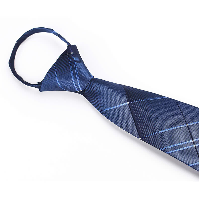 Men's Gradient Navy Blue Zipper Tie Plaid Necktie - image 2