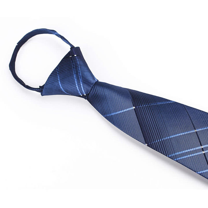 Men's Gradient Navy Blue Zipper Tie Plaid Necktie - image 2