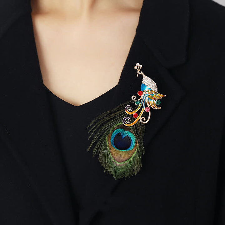 Women's Ethnic Colorful Peacock Feather Brooch