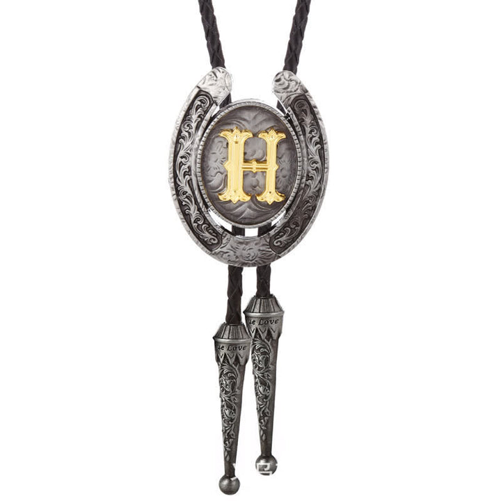 Modern Western Horseshoe Initial Letter A To Z Bolo Tie - Silver - H - image 37