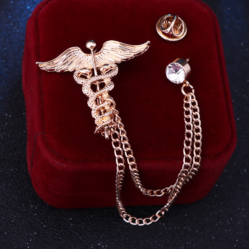 Men's Caduceus Double Snakes Chain Brooch