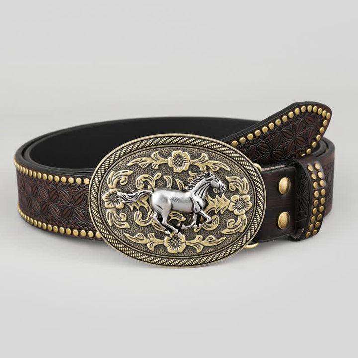 Men's Strong Horse Floral Buckle Leather Belt