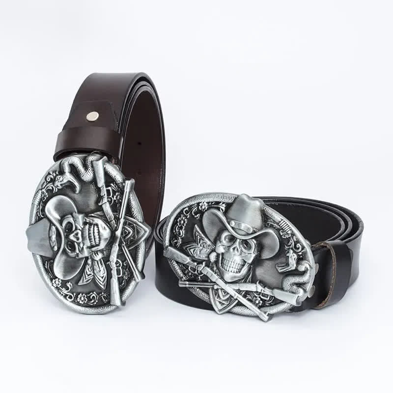 Men's Pirate Skull Cross Guns Leather Belt