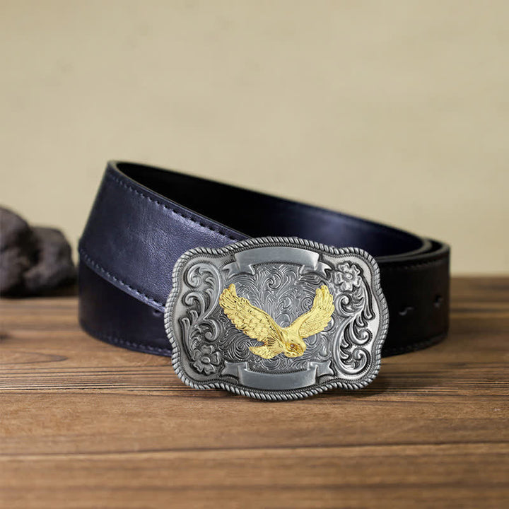 Men's DIY Gold Carving Animal Buckle Leather Belt