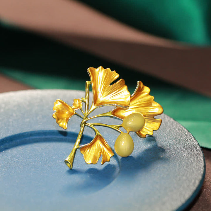 Women's Elegance Yellow Ginkgo Leaf Brooch