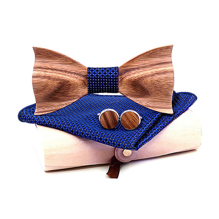 3Pcs Men's Classic Simple Wooden Bow Tie Set