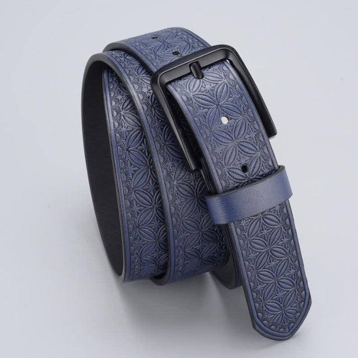 Men's Geometric Coin Embossing Leather Belt - image 2