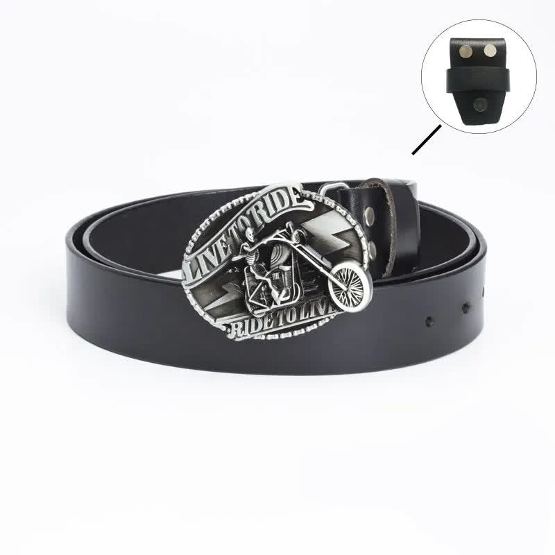 Men's Skeleton Motorcyclist Skull Leather Belt