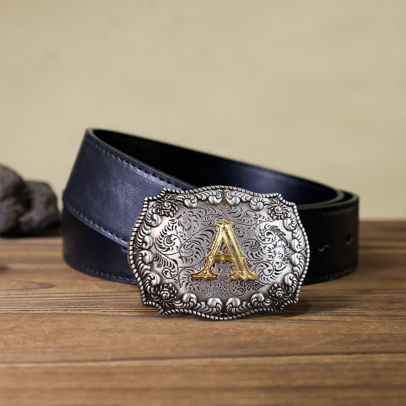 Men's DIY Alphabet Initial Letter Buckle Leather Belt