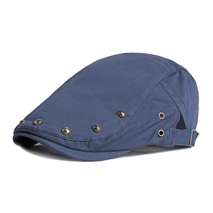 Hip Pop Rivet Cotton Flat Cap Beret - Navy - Adjustable (about 21 5/8"-23 5/8") - image 0