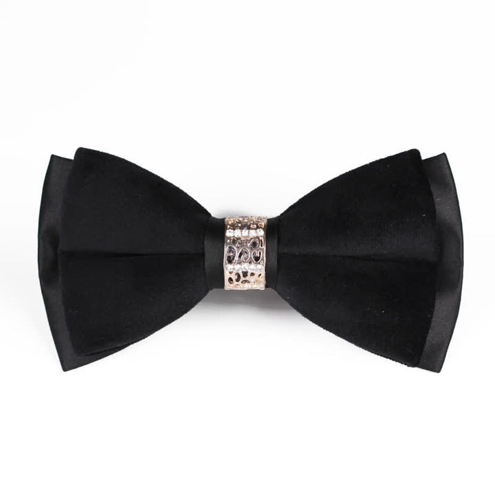 Men's Rhinestone Patchwork Velvet Bow Tie - Black - image 8