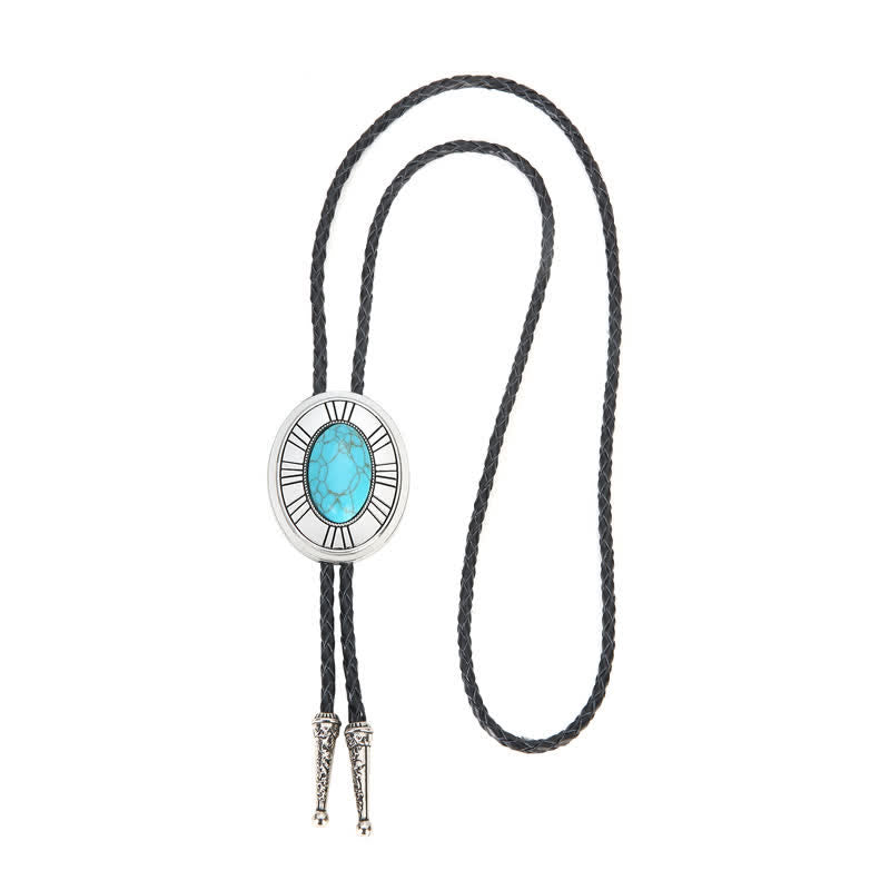 Oval Natural Agate Stone Medallion Bolo Tie