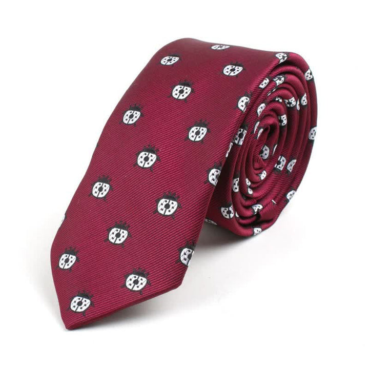 Men's Cute Cartoon Motifs Necktie - Burgundy Ladybird - image 14