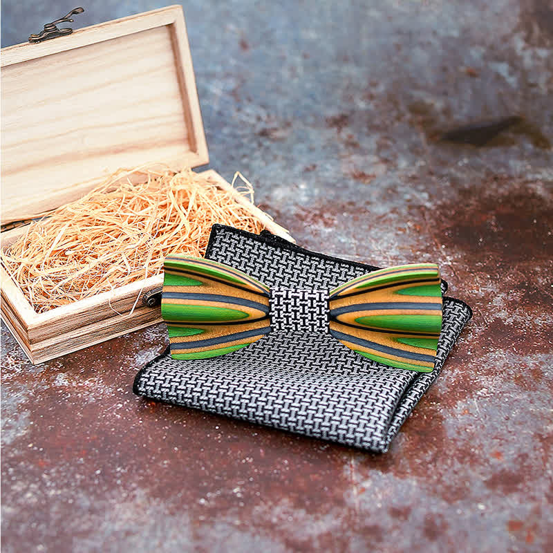 2Pcs Men's Dazzling Laser Engraving Wooden Bow Tie Set