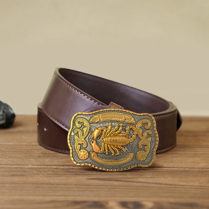 Men's DIY Golden Scorpion Buckle Leather Belt