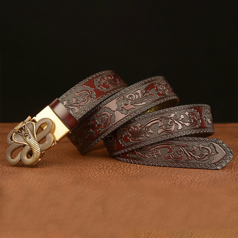 Men's Snake Medallion Buckle Leather Belt