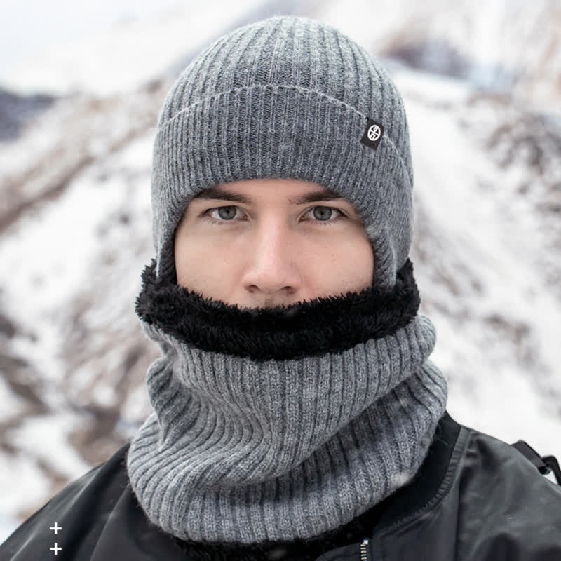 2Pcs Men's Ear Protection Knitted Hat With Scarf Set