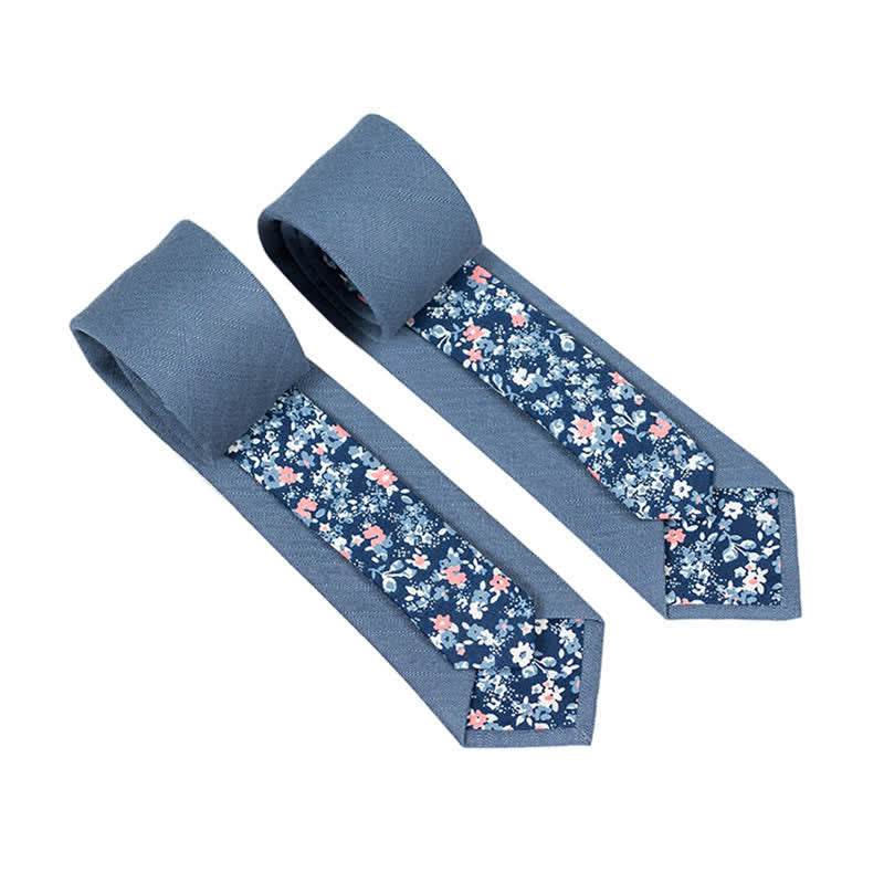 Men's Novel Plaid Floral Patchwork Necktie - SteelBlue - image 24