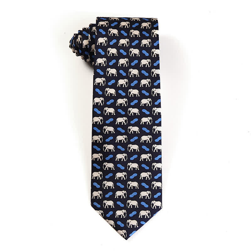 Men's Dancing Animal Motifs Pure Silk Necktie - Elephant - Black - image 13