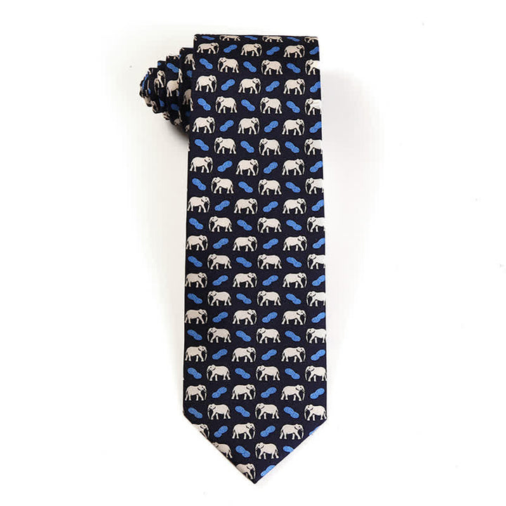 Men's Dancing Animal Motifs Pure Silk Necktie - Elephant - Black - image 13