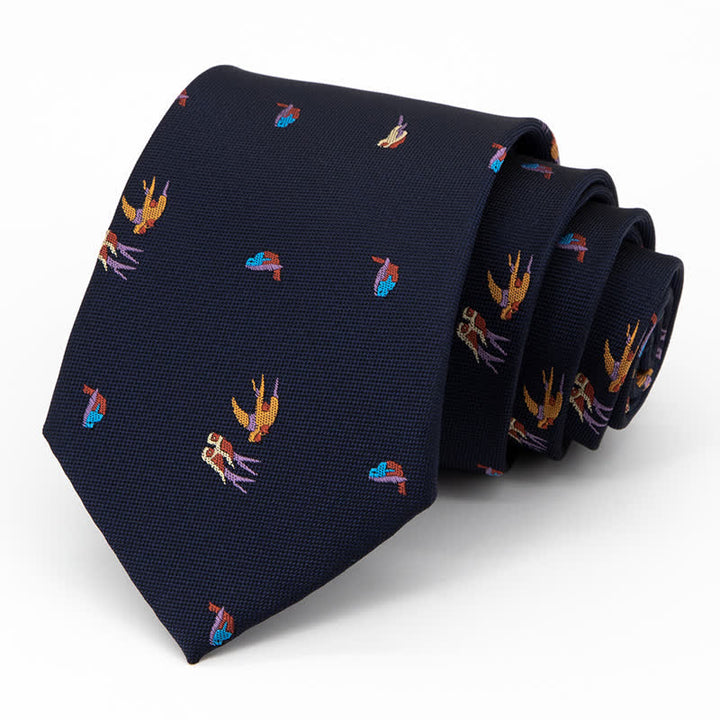 Men's Deep Blue Flying Colorful Birds Necktie