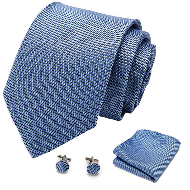 3Pcs LightSkyBlue Men's Solid Color Necktie Set