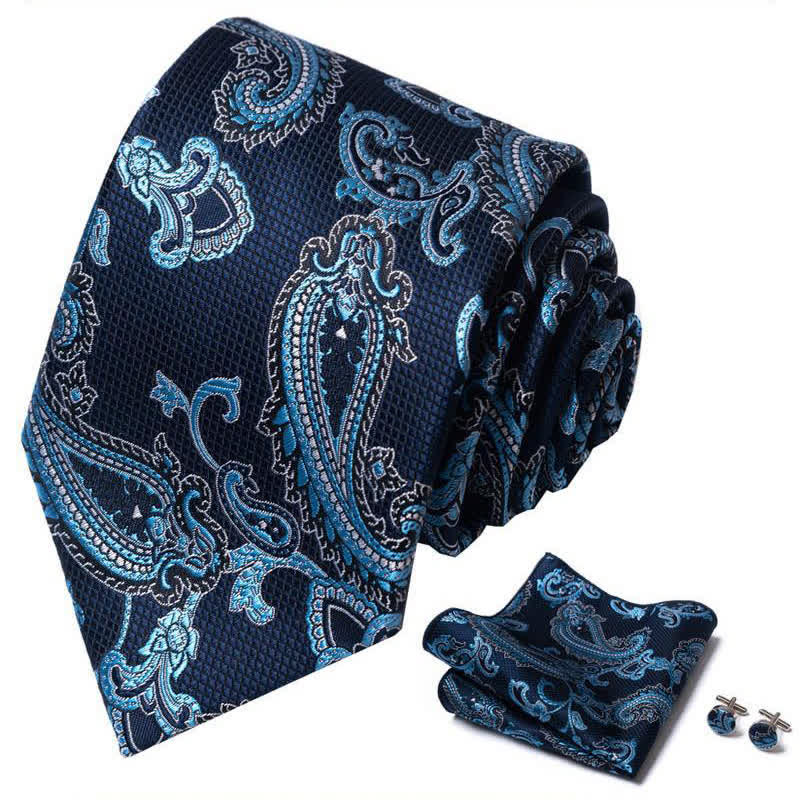 3Pcs Men's Shade of Blue Paisley Necktie Set - image 1