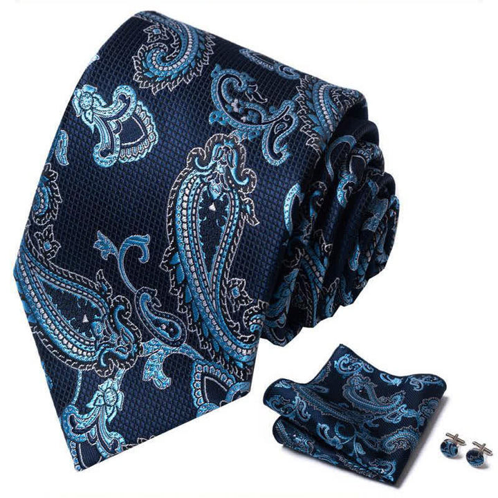 3Pcs Men's Shade of Blue Paisley Necktie Set - image 1