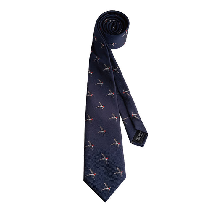 Men's Navy Blue Embroidered Woven Swallow Necktie