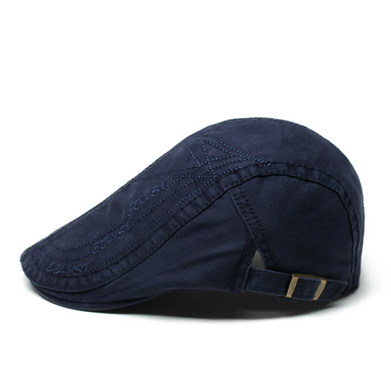 Alphabet Solid Color Washed Denim Beret Cap - Navy - Adjustable (about 21 5/8"-23 5/8") - image 6
