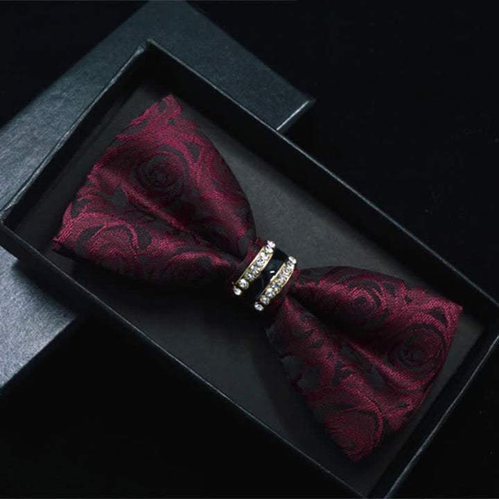 Men's Floral Paisley Striped Rhinestone Bow Tie