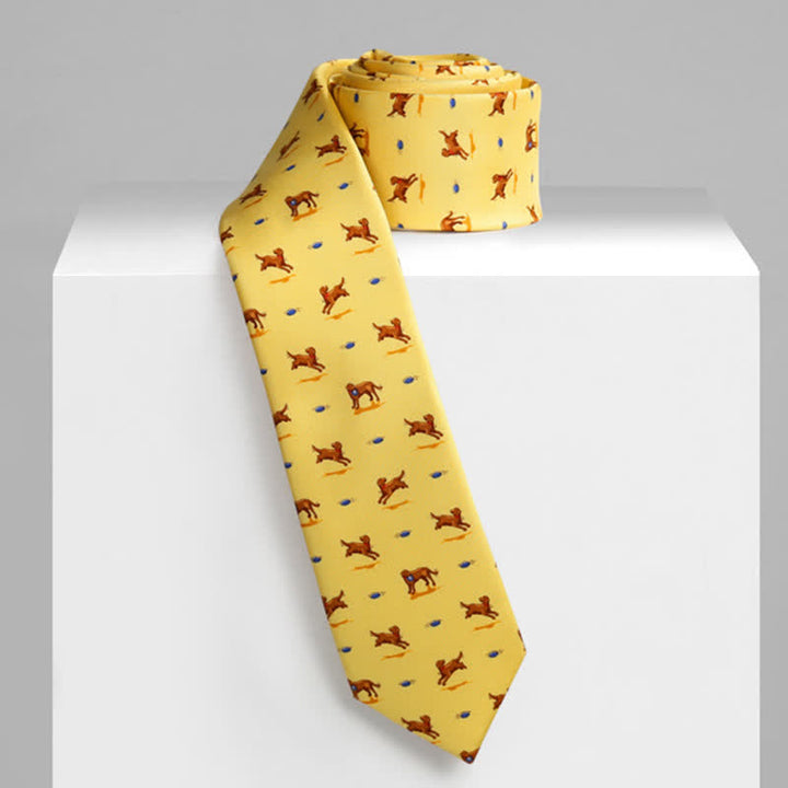 Men's Yellow Dog And Frisbee Necktie