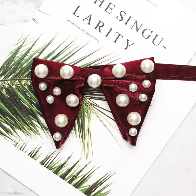 Pearls Bright Oversized Pointed Bow Tie - Burgundy - image 10