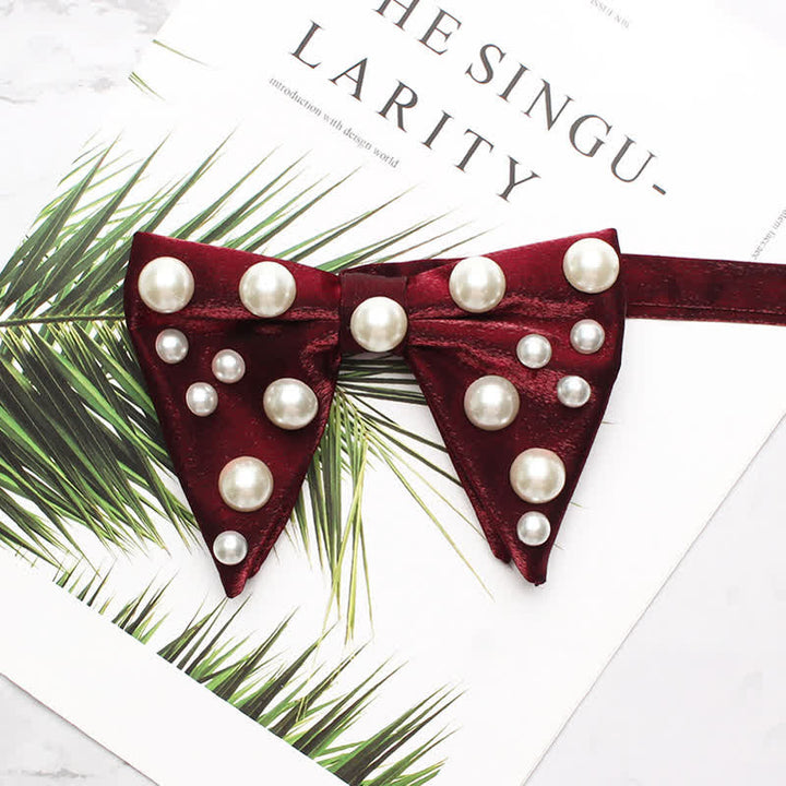 Pearls Bright Oversized Pointed Bow Tie - Burgundy - image 10