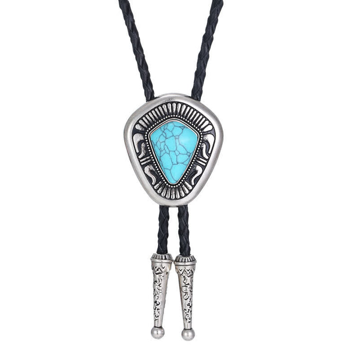 Special Geometric Blue Turquoise Stone Agate Bolo Tie