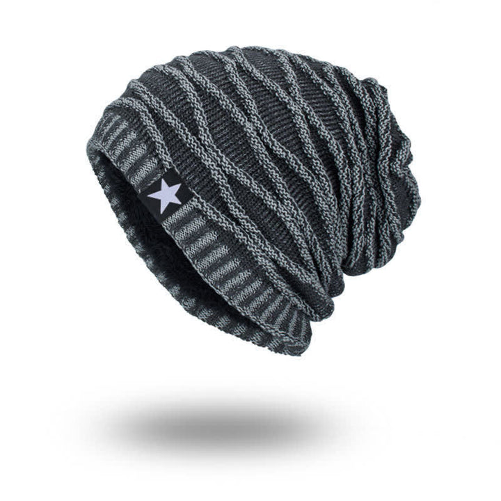 Fleece Lined Five-Star Beanie Knitted Hat