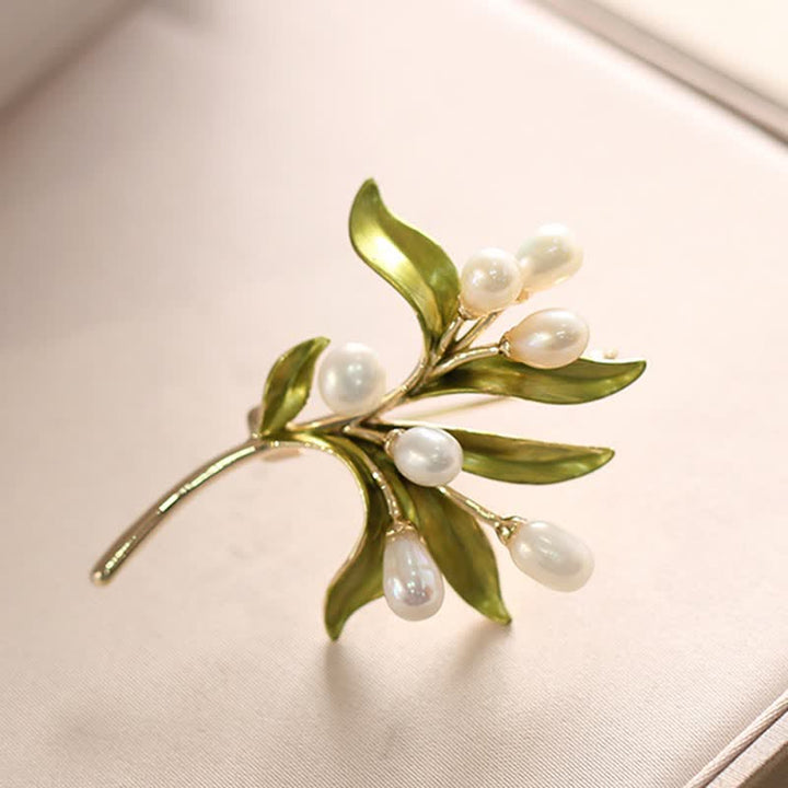 Women's Natural Pearl Olive Branch Brooch