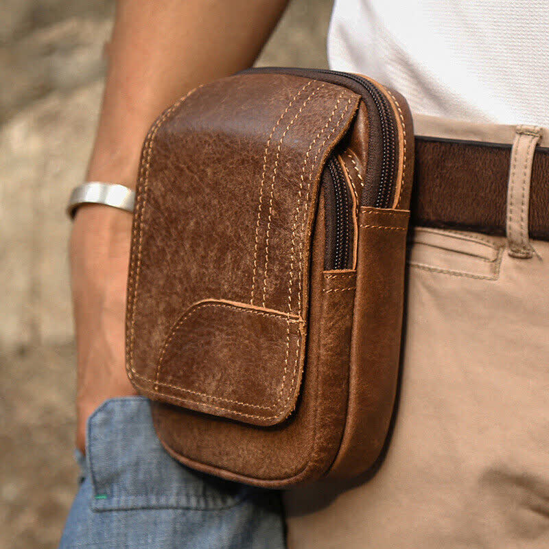 Travel Zipper Magnetic Snap Nubuck Leather Belt Bag