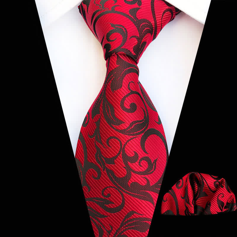 2Pcs Men's Plant Swirl Floral Necktie Set