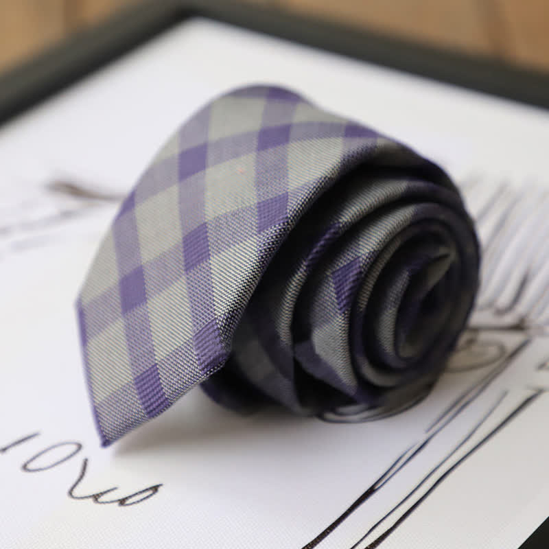 Men's Preppy Style Two-Tone Plaid Necktie - Violet - image 2