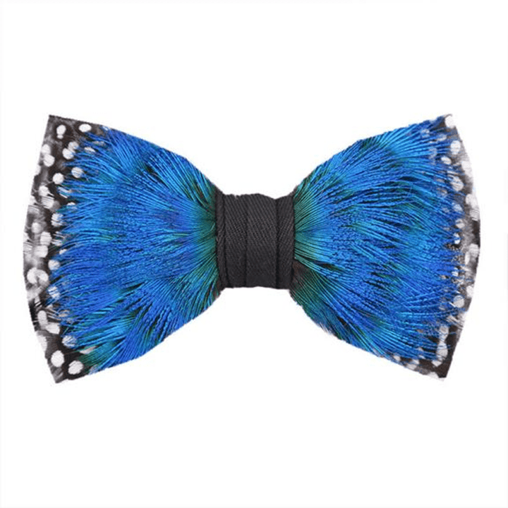 Teal Polka Dot Peacock Feather Bow Tie