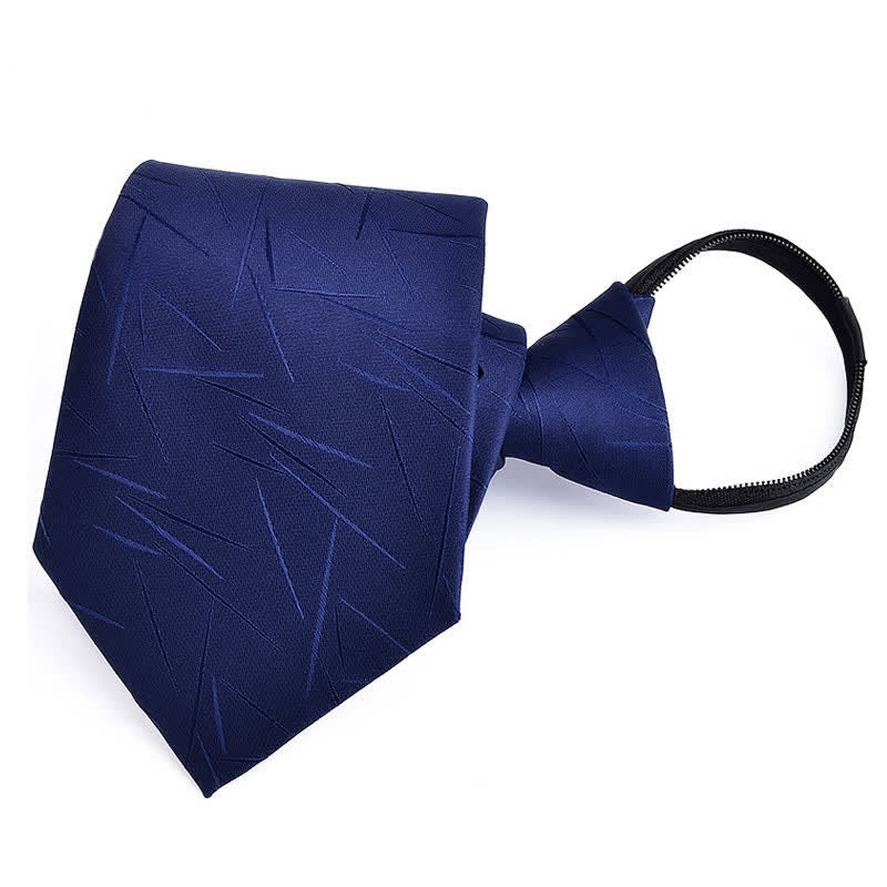 Men's Bussiness Zipper Tie Plaid Striped Necktie - Navy Irregular - image 1