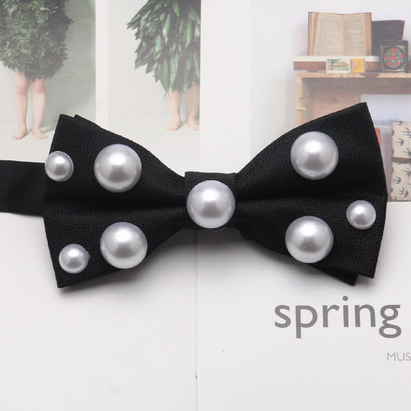 Artificial Pearls Dancing Party Bow Tie - Black - image 3