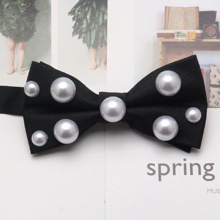 Artificial Pearls Dancing Party Bow Tie - Black - image 3
