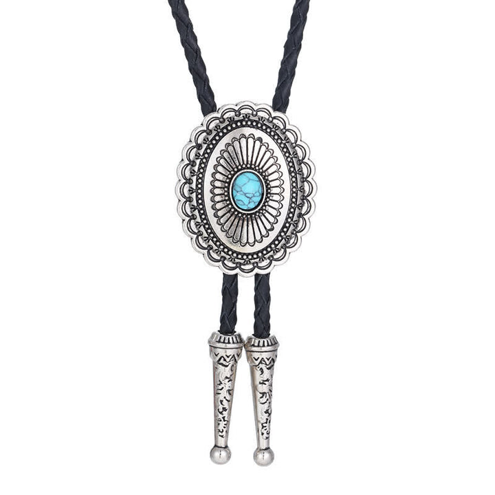 Natural Blue Turquoise Stone Medallion Bolo Tie