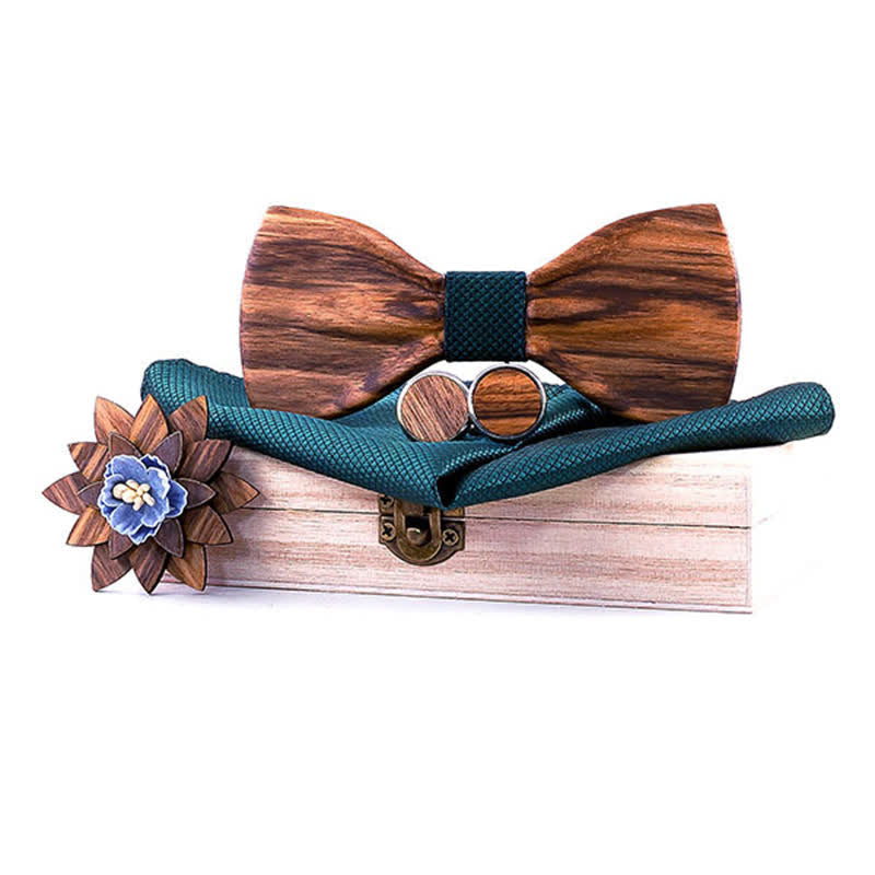 4Pcs Men's Formal Concave Wooden Bow Tie Set